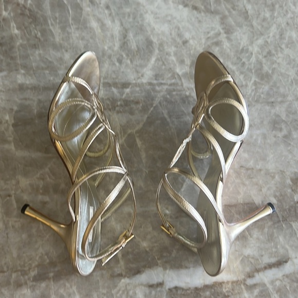 MAX STUDIO Gold Metallic Leather Strappy Heel Sandals Size 9 - Picture 7 of 12